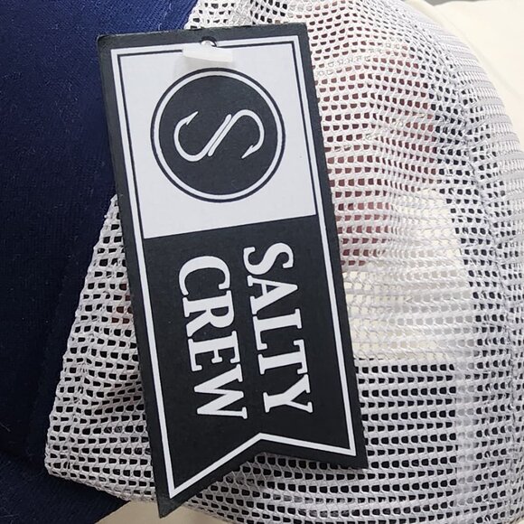 SALTY CREW GONE FISHING TRUCKER HAT YOUTH NAVY WHITE MESH FOAM CAP NWT - Picture 3 of 5